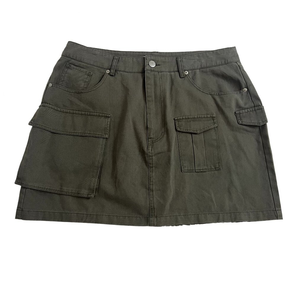 Shoedazzle Army Green Cargo Utility Skirt Size Large Excellent Condition